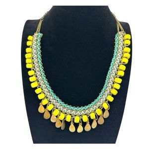 Handmade Yellow Glass Beads Statement Necklace Boho Festival Bib Teardrop